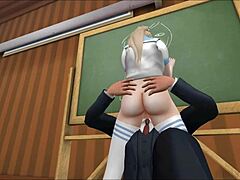Özel okulun animasyonlu öğrenci ve öğretmeniyle seks oyunu