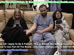 Lääkäri Tampa käyttää käsineitä potilaalleen Jaysmine Roseen ja sairaanhoitajalle Ava Sereniin POV-videossa GirlsGonegyno Comille