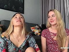 To amatørlesbiske udforsker hinandens kroppe i en dampende video