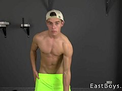 Athletic twink gets his first taste of gay porn