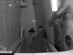 Voyeur captures stepbrother masturbating in the shower