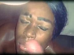 Masturbating shemale gets a cumshot in her mouth