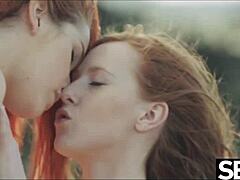 Redhead babes have passionate beach sex with nipple sucking and pussy fingering