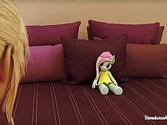 Emma, blondýnka futanari, v akci s Dolly v neocenzurované 3D hře