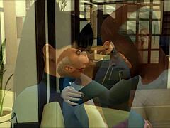 Cartoon MILF berijdt haar oudere man in 3D