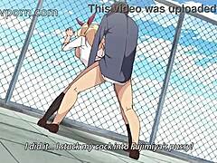 Blond anime-babe nyder udendørs offentlig sex bagfra
