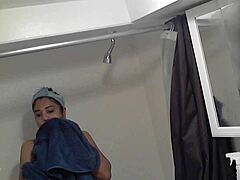 Secretly recorded shower with an Arab MILF and her big, Indian tits