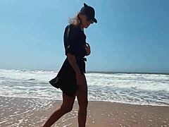 A captivating POV blowjob from a beautiful young girl in a hat at a secluded nude beach, featuring foot fetish and sex toys