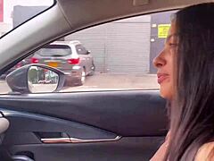 A Colombian teen receives a deepthroat blowjob and intense anal sex from a driver in a gym parking lot