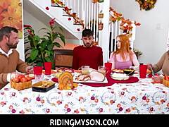 Arietta Adams and Cherry Fae, two sexy step-sisters, share a steamy afternoon with a hot stud after a delicious Thanksgiving feast