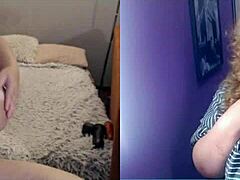 Schöne fette Frauen Stiefschwestern haben einen frechen Video-Chat mit einem Fremden